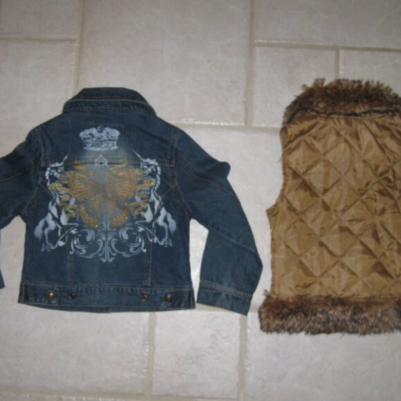 SQUEEZE GIRL'S SZ 5 DENIM JEAN JACKET W/ REMOVABLE FAUX FUR COLLAR  QUILTED VEST - Picture 11 of 15